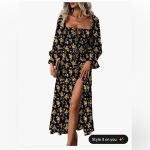 Floral Black and Gold Women's Dress